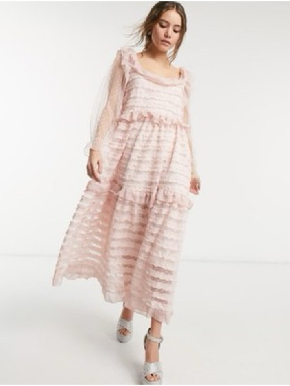 Sister Jane Pale Pink Ruffled Maxi Dress